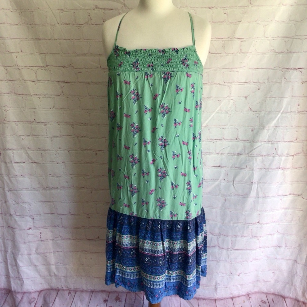 Old Navy Green and Blue Floral Midi Dress - Size 8